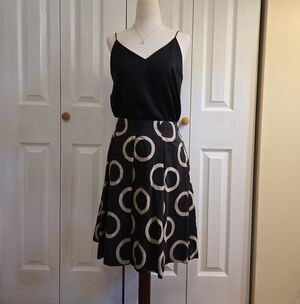 BR Pleated Black Skirt with Circle Print